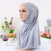 Etnische kleding moslim instant hijab tulband met diamanten bloemkappen voor vrouwen en meisjeshoofddoek islamitische sjaals klaar om te dragen