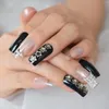 Faux ongles bling strass étoile noir clair faux ongles longs carrés presse sur les ongles réutilisables acrylique femme fille porter art pointe