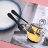 مجموعات أدوات فترات Durtens 24 Black Gold Cetlery Se Mirror Distanced Stainless Steel Set Stken Fork Spoon Cuisine Western