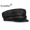 Wide Brim Hats Svadilfari Men Army Hat Leather Military Caps Male Casual Black Captain Retro Spring Adjustable Luxury Classic Flat Top Cap