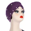 Berets Shinny Silk Cloth Durage Solid Color Beaded Simple Muslim Baotou Hat Fashion Turban Hair Accessories For Women