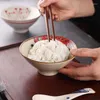 Schüsseln Japanische Keramik-Geschirr glasierter handgemalbter 5-Zoll-Haushalts-Haushaltsschüssel kleine Suppe Kawaii