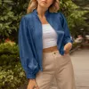 Kvinnors jackor 2023 kvinnor rockar vårhösten denim blå puff långärmad utgifter mode casual solid lös överdimensionerad