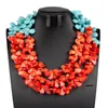 Pendant Necklaces Luxury 3 Layers Natural Coral Necklace Teardrop Turquoise Beads Nigerian Wedding Jewelry CNR799Pendant