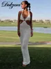 Casual Dresses Dulzura Summer Women Sticked Sexy Y2K Outfit Lace Up Hollow Out Sleeweless Backless Halter Bodycon Maxi Dress Party Club Evening T230210