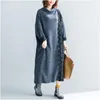 Casual Dresses 2023 Autumn Winter Loose Slimming Dress Simple Soldi Color All-Match High-Neck Women Base Tide