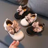 Chaussures plates de marque pour enfants, 13.5-15.5cm, couleur unie, en cuir pur, dentelle, nœud papillon, robe de princesse douce et douce pour mariage