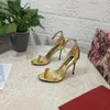 Женские модные сандалии из лакированной кожи на высоком каблуке, роскошные дизайнерские сексуальные туфли, 10,5 см, золотой тонкий каблук, летний ремешок на щиколотке, наш размер 34-43 с коробкой