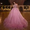 2023 Pink Prom Dresses Off the Shoulder Sexy Halter Crystals P￤rlade glittrande paljetter Skr￤ddarsydd kv￤llskl￤nning formell tillf￤lle b￤r vestidos plus storlek