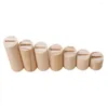 Smyckespåsar 7 stycken Naturlig omålad vanlig cylinder träring Display Stand Holder Organizer