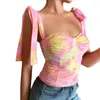 Kvinnors tankar Kvinnors sommarkläder Lady Girl Croped Camis skjorta Tie Dye Strap Push Up Top Wrapped Elastic Casual Party V-Neck Sexy