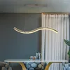 Люстры простая изогнутая линия хрустальная светодиодная люстра золотой серебряный обеденный стол подвесной лампа остров