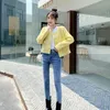 Jackets femininos Spring Autumn Autumn Korean Bastted Tweed Jacket Yellow Elegant Pocket Design Coat Top Casaco Outwear E135 Women