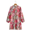 Casual Dresses Fashion Retro Vintage Floral Print Long Party Dress Full Sleeve Loose Mid Calf Evening Night Club Wear