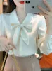 Women's Blouses Chiffon Shirts And Elegant Youth Woman Bow Vintage White Shirt Women Korean Women's Clothes Basic Tops