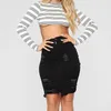 Short skirt summer European American ripped denim skirt women's skirt hip skirt solid color denim knee skirt Q6011H2