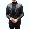 Мужские костюмы Blazers Men Slim Fit Jackets Leather Fashion Male Pu Coats весенняя осень Деловая повседневная куртка 5