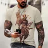 Мужские футболки самурай летняя мужская мужская одежда O-образное с короткие рукава повседневная спортивная рубашка Японская ужас Harajuku 3D Print Tops Tees