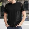 T-shirts pour hommes Hommes T-shirt d'été Couleur correspondant à col rond Pull à manches courtes Pantalons décontractés Respirant Mid Longueur Top Vêtements