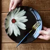 Platos horno glaseado flores pintadas a mano plato de cerámica vajilla platos redondos para aperitivos bandeja de postre flor gatito vajilla