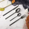 Dijkartikelen Sets Western besteermy set 16 -delige tabelweergaven roestvrij staal Black Spoon Fork mes diner compleet huis Flatware