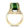 Anillos de racimo Piedras preciosas de esmeralda de lujo Cristal de jade verde para mujeres Femme Color dorado Anillos Bijou Zircon Diamond Fashion Party Jewelry1