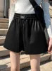 Short femme coréen en cuir PU femmes taille haute poches à cordon lâche court Feminino couleur unie décontracté