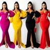 Casual Dresses Women Elegant Mermaid Long Dress Full Sleeve Off The Shoulder Wrap Chest Maxi Floor Length Prom Party Split Vestidos