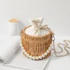 Duffel Bags Summer Rattan Wicker Straw Bag With Pearl Chain Women's Handbag Desktop Oraganizer Woven Beach Bucket Wedding Cosmetic