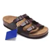 Boston Scuffs Men feminino Tr￪s bot￵es Sand￡lias Sand￡lias Coloques de couro Cork Fashion Leather Slide Outdoor Beach Sandals 34-46