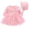 Girl Dresses Fall Baby Ball Gown Dress With Bernat Long Sleeve Formal Princess Red Pink Infant Flower Gift Clothing 3m 6m