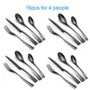 Dinnerware Sets Kaya 16pcs Luxury Silver Cutlery Set Tableware Stainless Steel Flatware Fork Knife Spoon Silverware