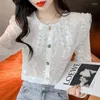 Women's Blouses Casual Blouse Female 2023 French Light Ripe Lace Pearl Doll Neck Versatile Shirt Fashionable Slim Long Sleeve Top