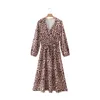 Casual Dresses Autumn Women Cross V Neck With Belt A-line Leopard Dress Vintage Female Long