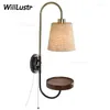 Wandlamp Ontwerp met eiken houten ronde tafel USB stroominterface moderne Noordse SCONCE BEDBADE BEVE SOFA SIDE SLAAPKAMER LICHT