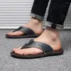 Tofflor läder luxe sommar män strand flip flops man bekväm sko casual mode fiske flip-flops klassisk utomhus