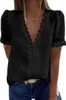 Dames blouses dames zomer ruches kanten haken tops plus maten sexy v nek korte mouw bow shirt casual femme blouse shirts boho