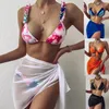 Mutade feminina de roupas de banho sexy de praia de praia biqiuni lenço biqiuni encobrimento embrulhado kaftan sarongue praia wear biquinis skirt skirt de impressão