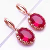 Bengelen oorbellen 585 paars goud vergulde 14k roze ingelegde ovale ruby ​​voor vrouwen klassieke collectie glamour luxe verloving sieraden