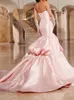 Fancy Pink Satin Wedding Dress Mermaid Court Train Bridal Gowns Sweetheart Sleeveless Buttons Back