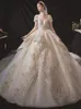 African Dubai Elegant Long Sleeves A-Line Wedding Dresses Sheer Crew Neck Lace Appliques Beaded Vestios De Novia Bridal Gowns with Buttons Plus Size Vestidos De Novia