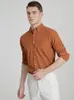 Chemises décontractées pour hommes chemise en velours côtelé intelligente pour hommes à manches longues Vintage Orange rouge affaires corée Style Fit vêtements hommes 2023