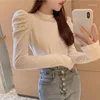 Frauen Pullover Perlen Oansatz Dünne Frauen Sexy Gestrickte Puff Sleeve Jumper Frau 2023 Frühling Mode Elegante Tops Mujer