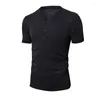 Men's T Shirts Fashion Men Short-sleeved T-shirt Button V-Neck Casual Men's Solid Color Basic Styles Slim Tops Tee Clothing