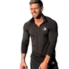 Herr t-skjortor Autumn Quick-Dry Turtleneck Long-Sleeve Gyms Kläder Tights Men's Fitness T-shirts Muskelsport som kör stretch Trainin