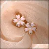 Urok małe świeże krople oleju różowe kwiaty wiśniowe kolczyki perłowe koreańskie wersja fiveaf kwiaty klipsy do uszu. Biżuteria dostarczana DHH1V