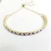 Blauwe strepen en stenen Slider Bracelet Gold verguld met originele doos voor Pandora 925 Sterling Silver Hand Chain Wedding Sieraden voor vrouwen Vriendin Gift armbanden