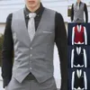 Mens Vests Fashion Office Men Solid Color V Neck Sleeveless Button Waistcoat SlimFit Vest 230213