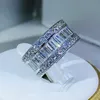 밴드 반지 단순한 우아한 925 스털링 실버 눈부신 사각형 CZ 지르콘 크리스탈 링 약속 웨딩 약혼 반지를위한 g230213