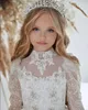 Glitz 2023 Spetsblomma Girl Dress Bows Children's First Communion Dress Princess Tulle Ball Gown Wedding Party Dress 2-14 YEA283Z